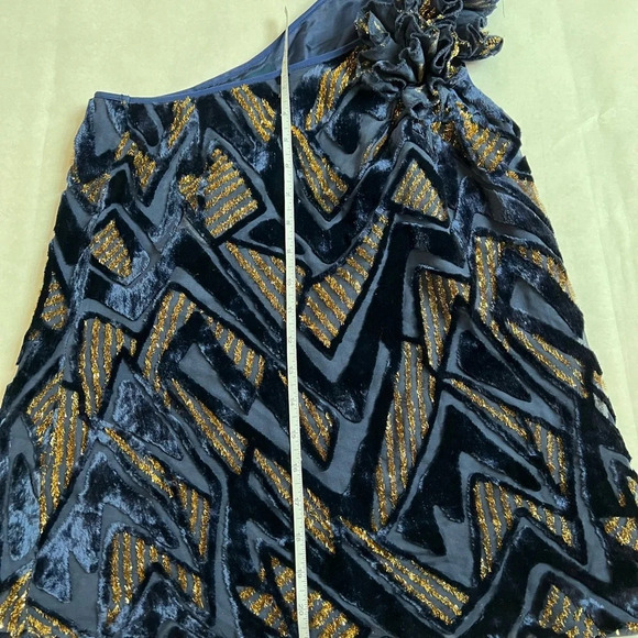 Yumi Kim XS Top Gold Blue Silk Blend Geometric Print One Shoulder Blouse - Picture 4 of 7